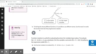 Springboard Algebra 1 Lesson 5-3 Function Notation