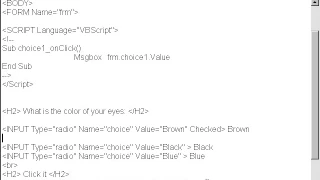 insert Radio button code in vbscript