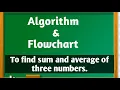 Algorithm to find sum and average of three numbers Draw Flowchart for it