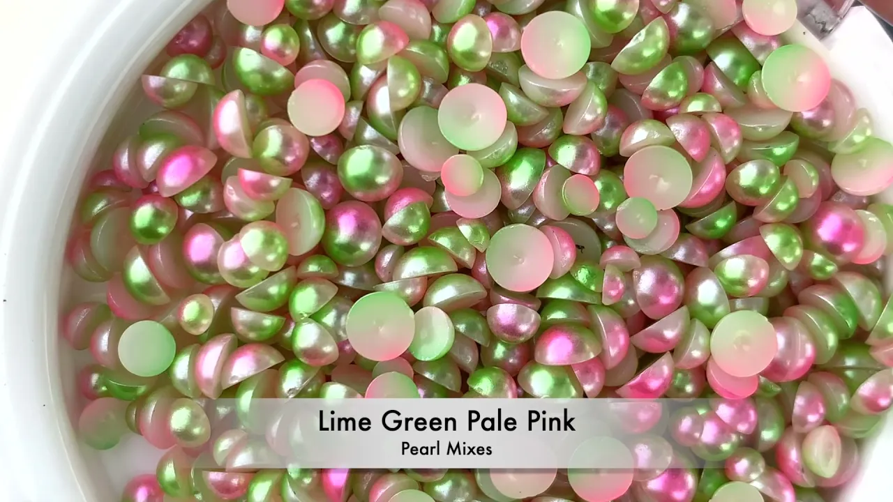 Gradient Flatback Pearls - Lime Green & Pale Pink