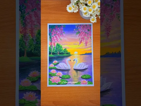 Menggambar angsa di danau saat senja✨️