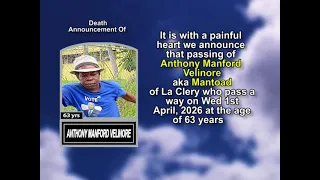 Anthony Manford Velinore Short Obituary