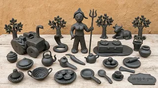 12 Cute Kitchen Set DIY | Miniature Clay Craft | Mini Kitchen Mitti Bartan | Clay House Making 