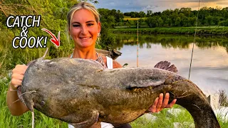 GIANT FLATHEAD CATCH AND COOK Fishing The RAINSTORMS TASTY