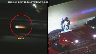 Motorcyclist miraculously walks away from crash after high-speed chase