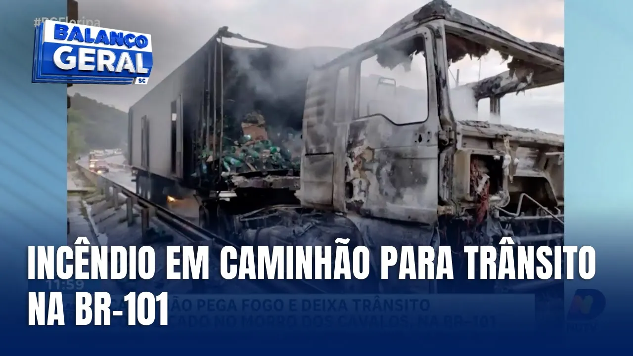 Caminhão incendeia e causa congestionamento na BR-101, Morro dos Cavalos