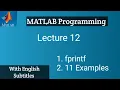 How to use fprintf with Examples in MATLAB L12 with English Subtitles