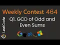 Weekly Contest 464 Leetcode 3658 GCD of Odd and Even Sums Q1 Optimal Java Solution Dry Run