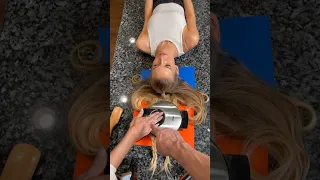 Transforming her hair with waffle iron