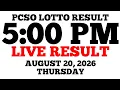 Lotto Result Today 5 00 PM Draw August 20 2026 Thursday PCSO LIVE Result
