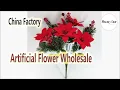Wholesale red poinsettia and pine cone bush, red velvet poinsettia bush, Christmas decoration flower
