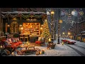 Lagu Smooth New Year Jazz Instrumental Music \u0026 Snowfall 🎆 Cozy Street Coffee Shop Ambience with Fireplace