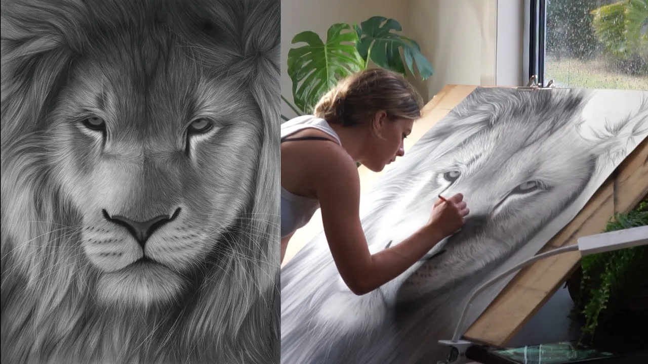 Drawing a Lion with Charcoal and Graphite Pencils