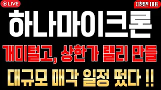 [하나마이크론 주가전망] 개미털고 상한가 랠리 만들, 대규모 매각 일정 떴다!