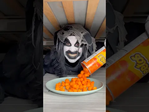 Monster opens can of cheese balls 👻🤣