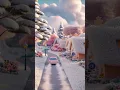 Driving Through a Pink Candy-Coated Village Cute 3D Winter Aesthetic