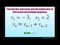 Find first four terms of recursively defined sequence v - 1