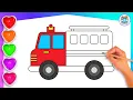 Learn Colors Fast RED FIRE TRUCK Coloring for Kids and Toddlers Art Fun