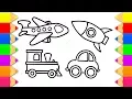 How To Draw Vehicle Toys For Kids - Coloring Pages Vehicles Set