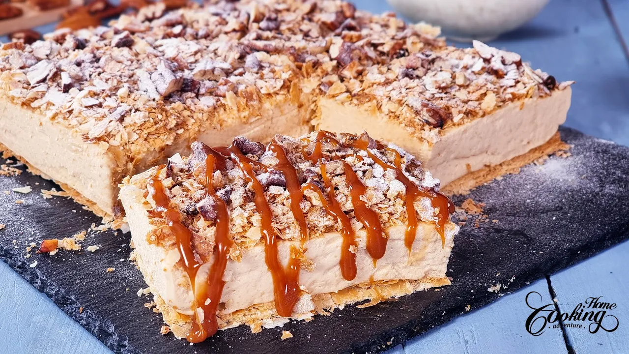 Puff Pastry Caramel Slice - Easy Caramel Custard Cake