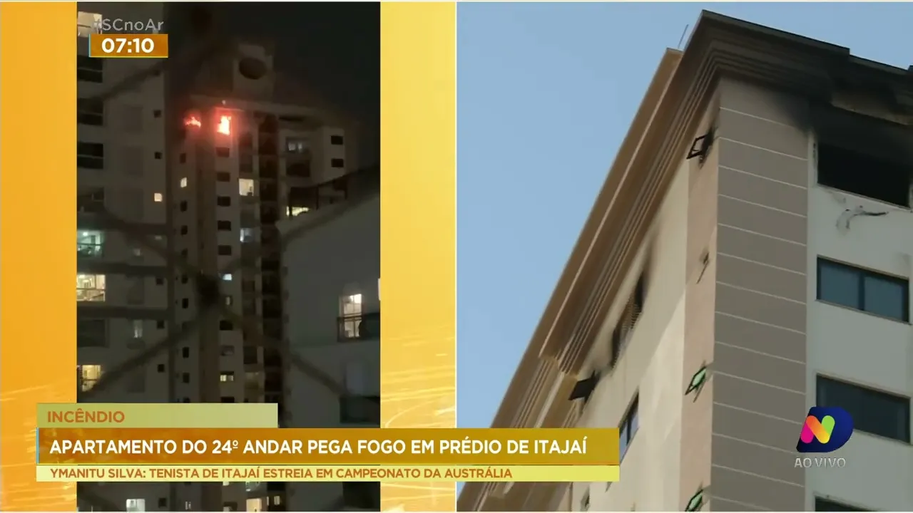 24º andar de prédio, em Itajaí, é alvo de incêndio