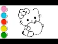 Cute Hello Kitty With Apple Drawing Painting and Coloring For Kids and Toddlers - Easy Art