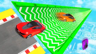 Cars vs Speed Boost Mega Ramp In GTA 5..