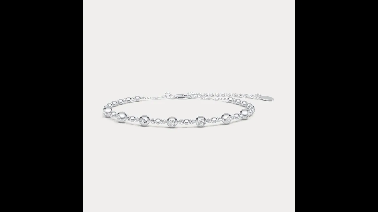 Bezel Set Lab-Grown Diamond Station Bracelet in Sterling Silver