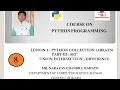 Lecture 8 How to Implement Union Intersection Difference methods in Python SET Arrays Hindi