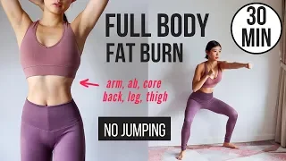 30 min Full Body Fat Burn HIIT NO JUMPING - Ab Core Arm Back Leg Thigh Cardio Emi