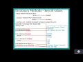 Python Chapter 9 Class 1 Part 2 Dictionary Methods
