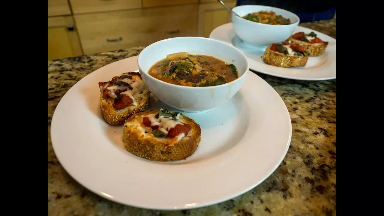 Swiss Chard & Lentil Soup with Bruschetta - Instant Pot