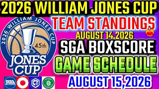 TEAM STANDINGS 2026 WILLIAM JONES CUP AS OF AUGUST 14 2026 SGA BOXSCORE WILLIAM JONES CUP SCHEDULE