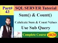 SQL Complete Course 43 - Aggregate Sum and Count Functions in SQL How to Use Sub Queries in SQL