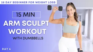 15 Min Arm Workout with Dumbbells All Standing 28 Day Beginner for Weight Loss Challenge