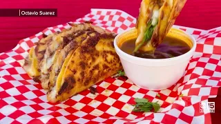 Octavio Suarez owner of Naughty Tacos shows us the Quesabirria Tacos