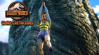 escaping the mosasaurus pool jurassic world camp cretaceous netflix
