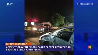 Jovem fica ferido após carro capotar em grave acidente na BR-280