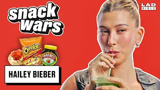hailey bieber tries british snacks for the first time snack wars