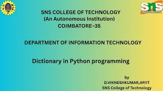 Dictionary-1 Python programming SNS Institutions