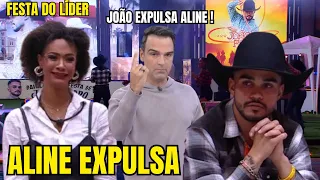 BBB25: JOÃO PEDRO EXPULSA ALINE  DA FESTA DO LÍDER ELA SE NEGA E TADEU ENTRA AO VIVO E TEM ATITUDE