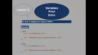 PHP tutorial 3 Declare variable echo and print the variable in php