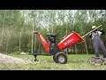Demonstration of 6 inch B S VANGUARD Engine Powered Drum Wood Chipper P4206