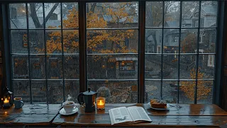 Soft Jazz Relaxing Music Cozy Autumn Coffee Shop Ambience With Rain Sounds To Work Focus Study 
