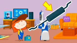 A menina mecânica Doutora McWheelie recebe um novo cliente na oficina! Desenho animado infantil