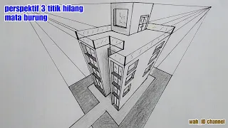 Download gambar perspektif 3 titik hilang || gambar gedung || sudut pandang mata burung | perspective drawing MP3