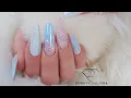 Winter blue coffin nails Christmas nails tutorial Tiffany Co Blue gel babyboomer Swarovski