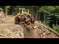 Road Transformation! Professional Bulldozer Operator Building Access Road Through Hill Steep Slope