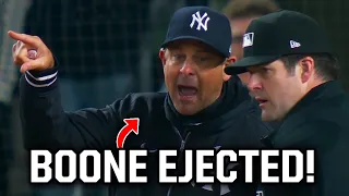 Aaron Boone tells the ump his call is bull -