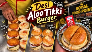 Desi Aloo Tikki Burger 🤤🔥 | Delhi Ka Crispy Street Style Burger | Delhi Street Food